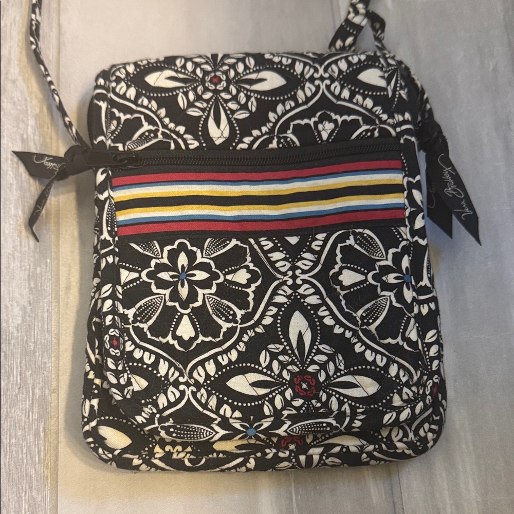 Vera Bradley Black & White Floral Crossbody with Multicolor Stripe
